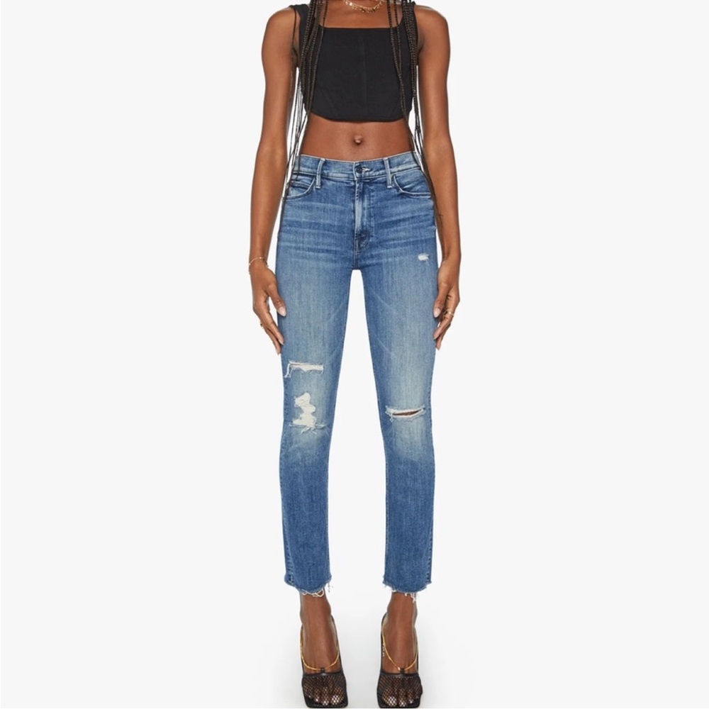 Mother The Mid Rise Dazzler Ankle Fray Jeans in Weekend Warrior Size 24 - Picture 2 of 16